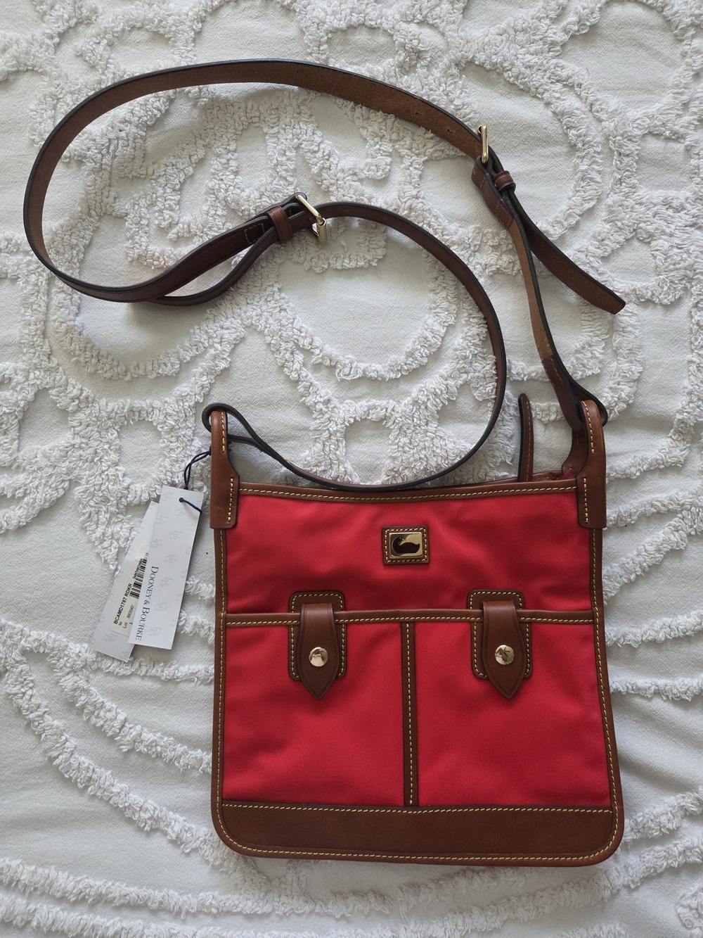 Dooney & Bourke Red Nylon Crossbody Bag with Brown Leather Trim